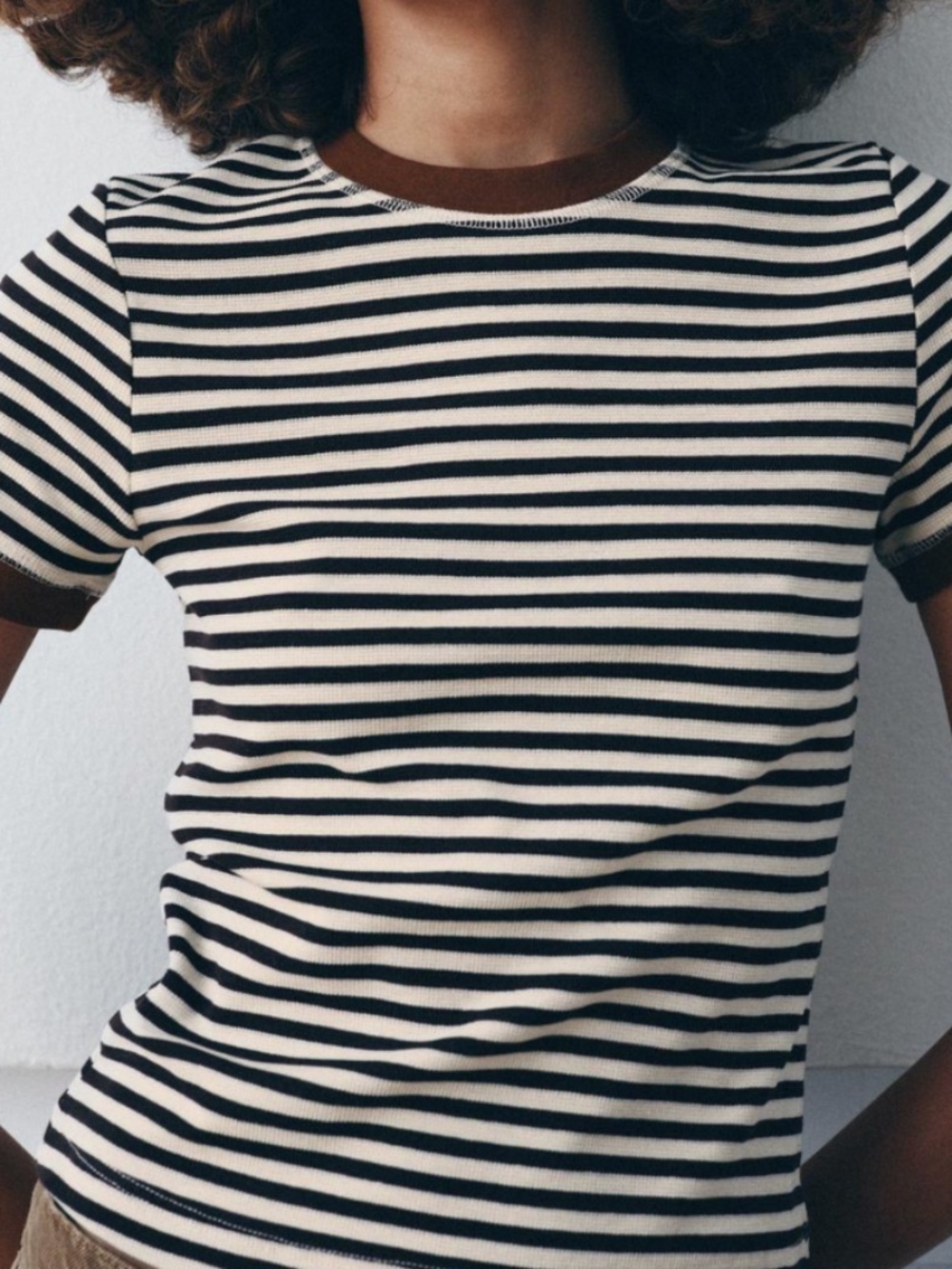 Zara Striped Short Sleeve T-Shirt. Size medium  Black/cream